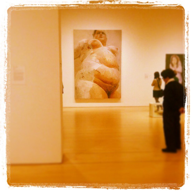  I really love Jenny Saville's work. This painting is about 10 feet tall. It's super raw but also almost photographically rendered in places. Super fleshy . She's a disciple of Lucien Freud. And I'm a disciple of a disciple of a disciple of Lucien Freud.   I love to take photographs in museums but I almost always get in trouble when I do. The San Francisco Museum of Modern Art has a crazy rule that you cannot wear a backpack with both straps on. It has to hang off one shoulder or else a guard will come over and correct you. Mysterious and strange. like so much Modern Art 2 days ago