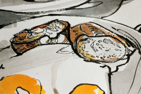 Time to toast the bread with the same palette of browns and purple.