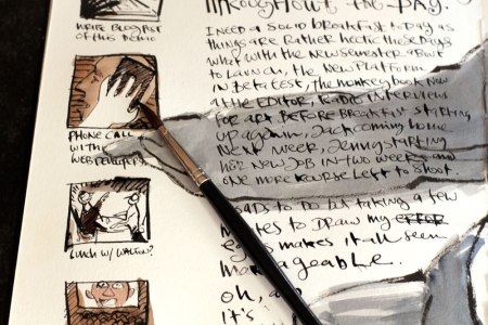 The sketches look a little sketchy so I hit 'em with  a fresh coat of sepia Doc's. Martins.